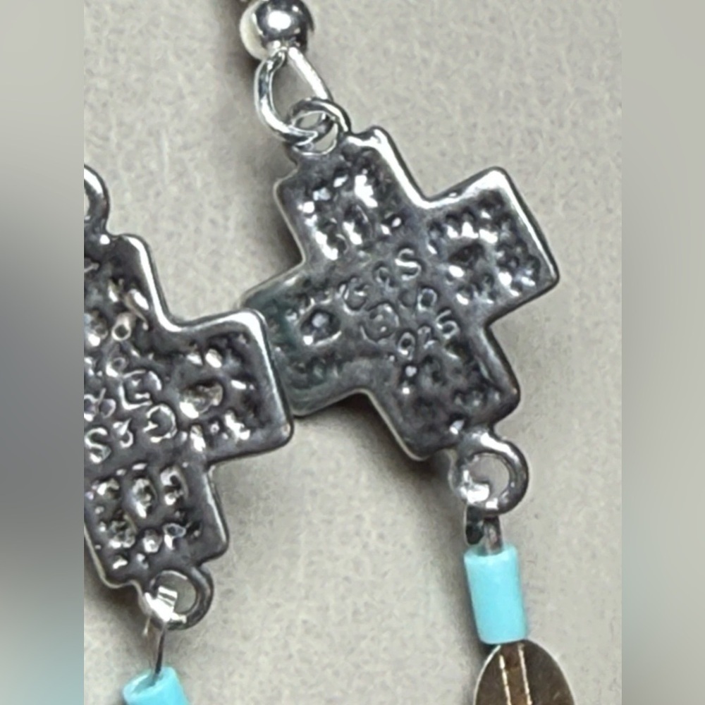 Vtg 925 Sterling Silver Southwestern Turquoise Feather Dangle Earrings by G&S - Picture 7 of 7